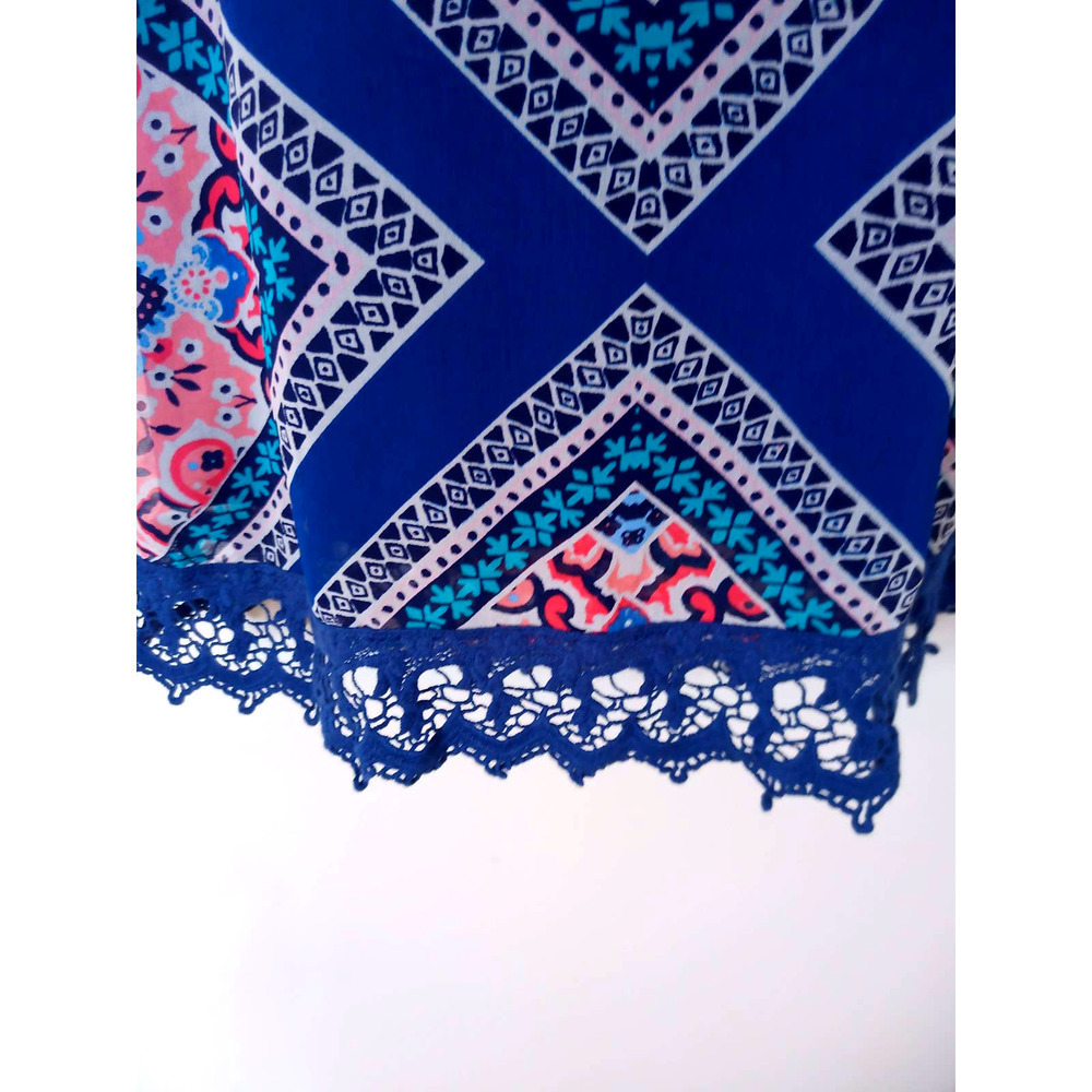 Red Camel Boho Mandala Slit Sleeve Lace Hem Dress - Picture 7 of 9